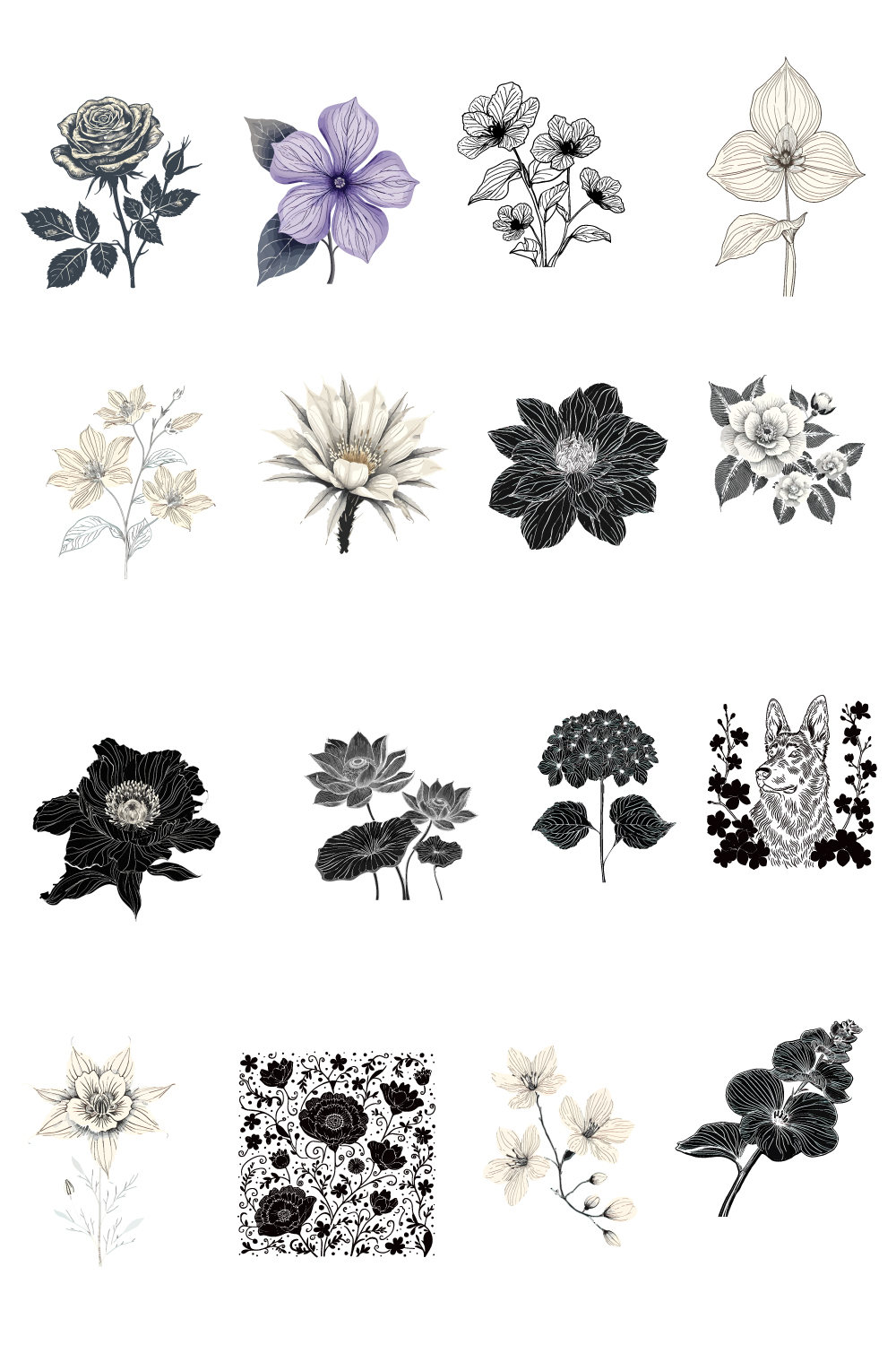 Master Bundle: Flower Silhouettes Collection pinterest preview image.