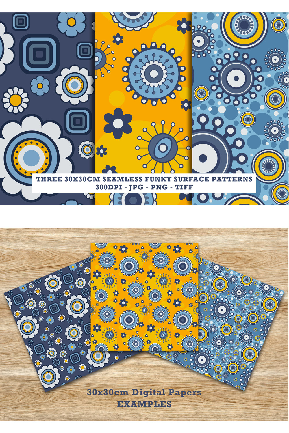 Three 30x30cm Seamless Funky Patterns pinterest preview image.