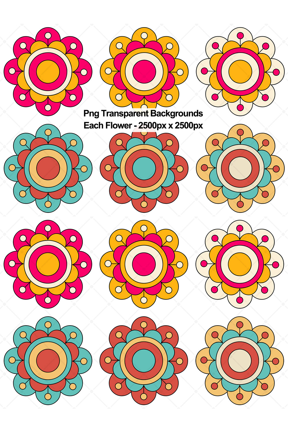 Cute Funky Flowers 6 Color Variations pinterest preview image.