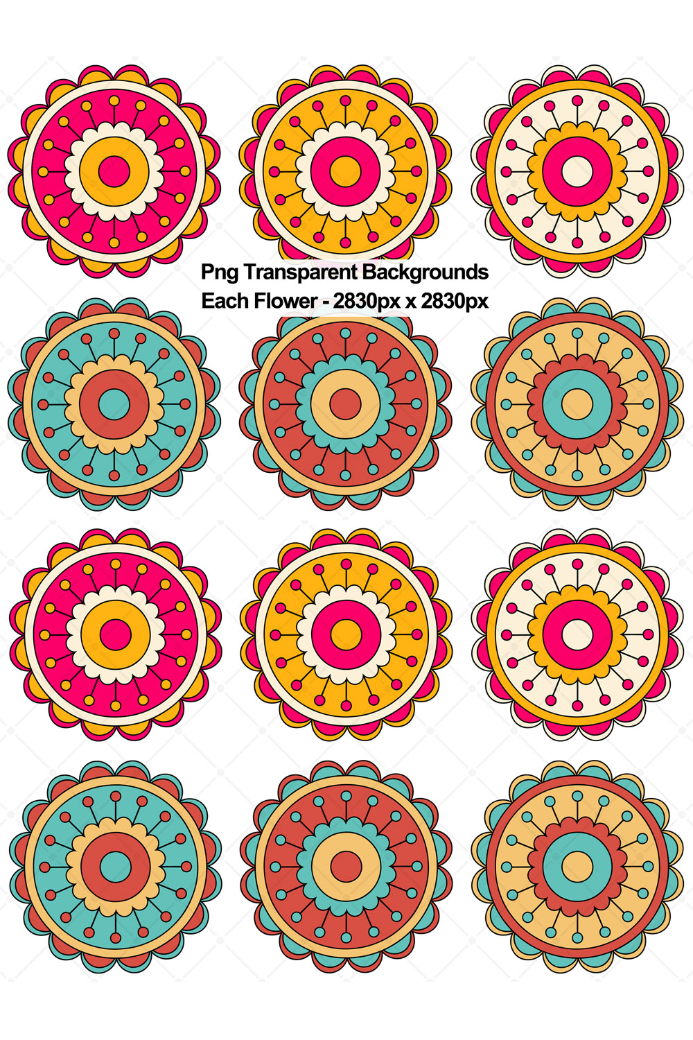 Cute Funky Flowers 6 Color Variations pinterest preview image.