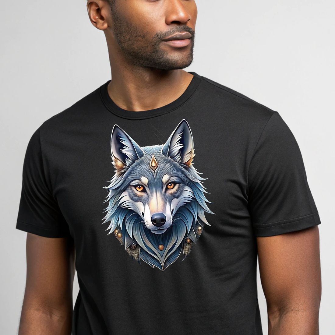 Bright, stylish and detailed wolf print preview image.