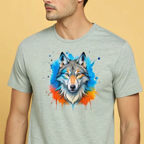 A wolf print T-shirt in bright colors cover image.