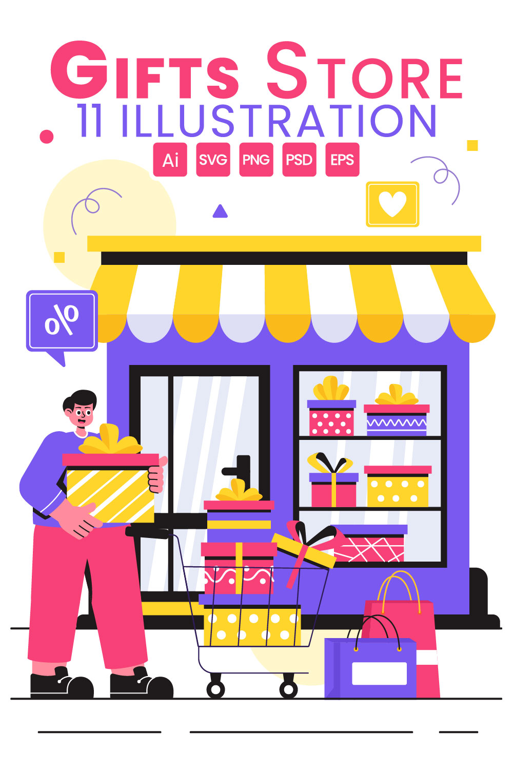 11 Gifts Store Vector Illustration pinterest preview image.