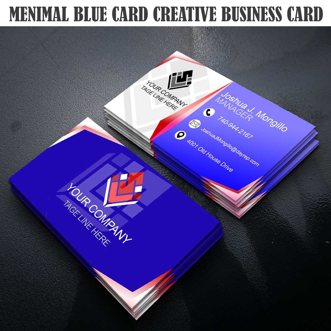 BLACK AND BLUE Creative business card profess cards for businessional preview image.