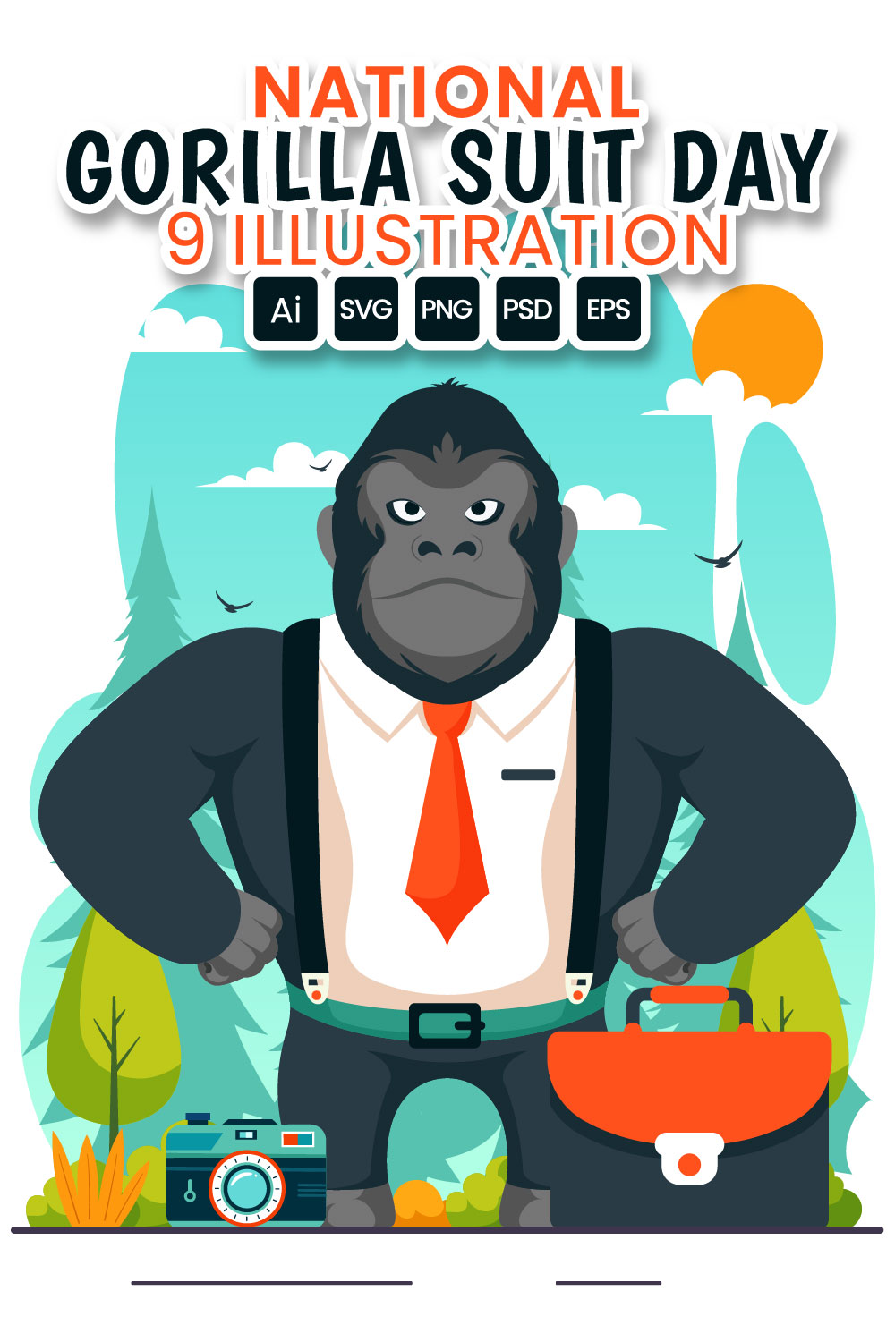 9 National Gorilla Suit Day Illustration pinterest preview image.