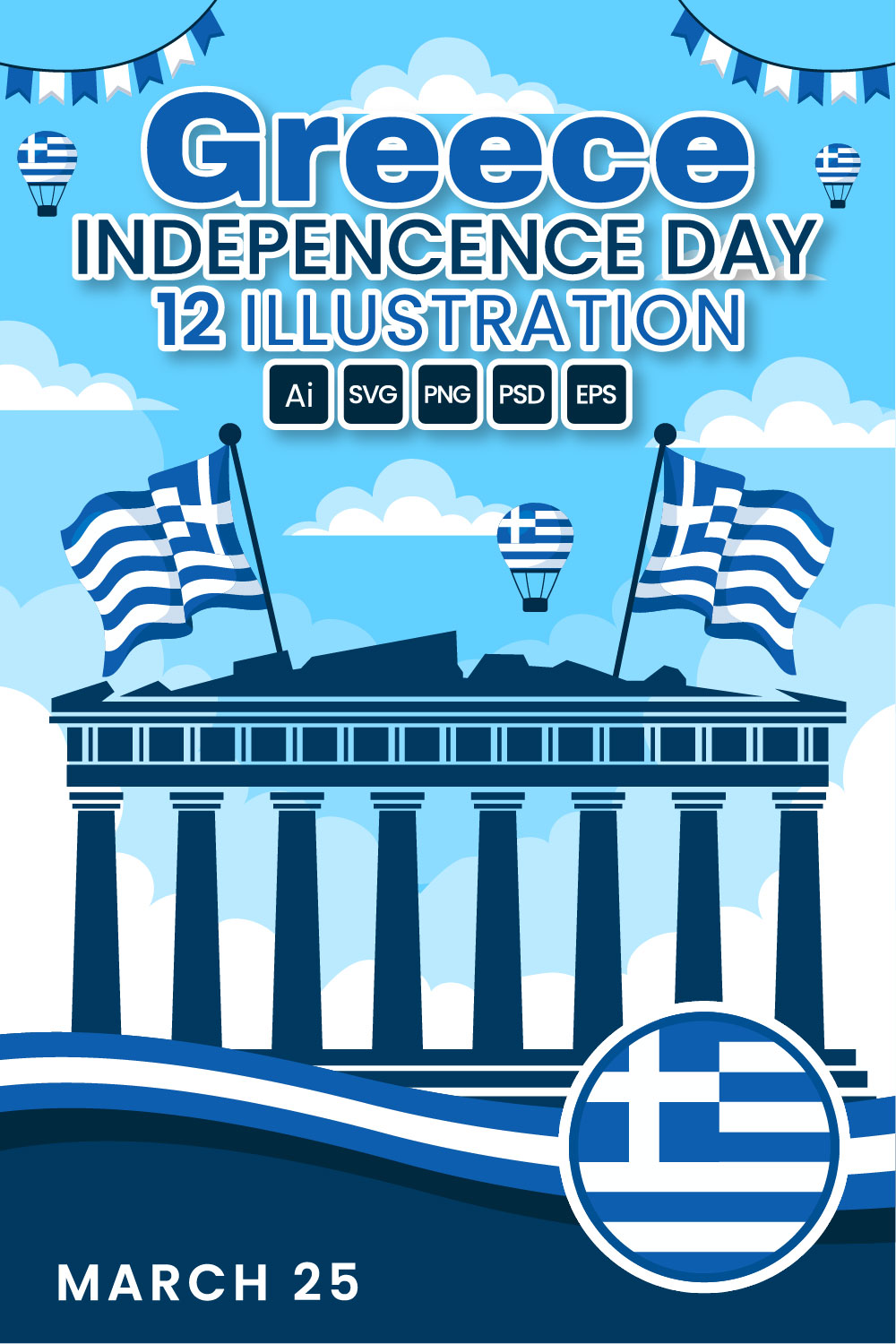 12 Greece Independence Day Illustration pinterest preview image.