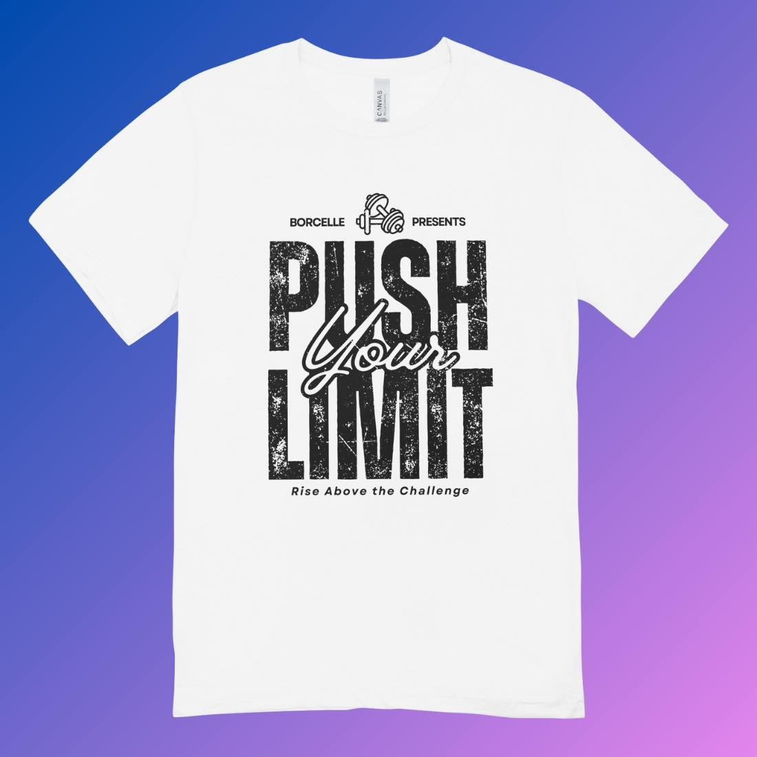 Black and White Gym Motivational T-shirt Design preview image.