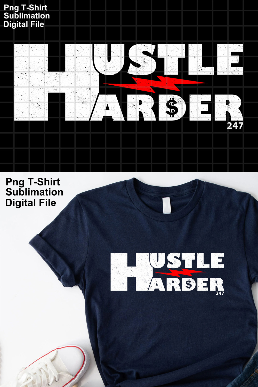 Hustle Harder 247 pinterest preview image.