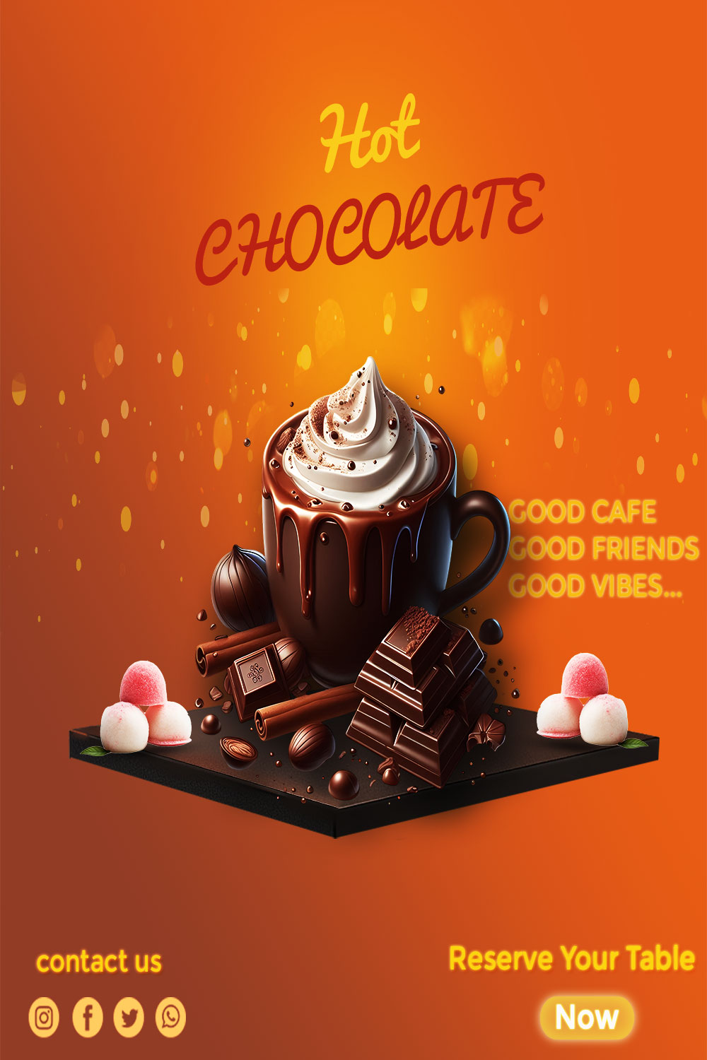 Hot Chocolate Poster Design - Cafe Advertising pinterest preview image.