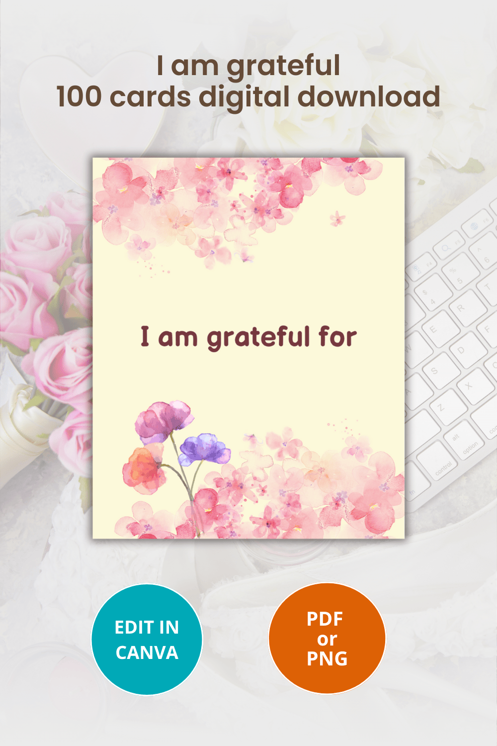 I am grateful cards Canva template pinterest preview image.