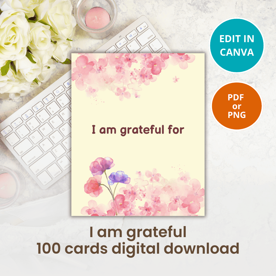 I am grateful cards Canva template cover image.