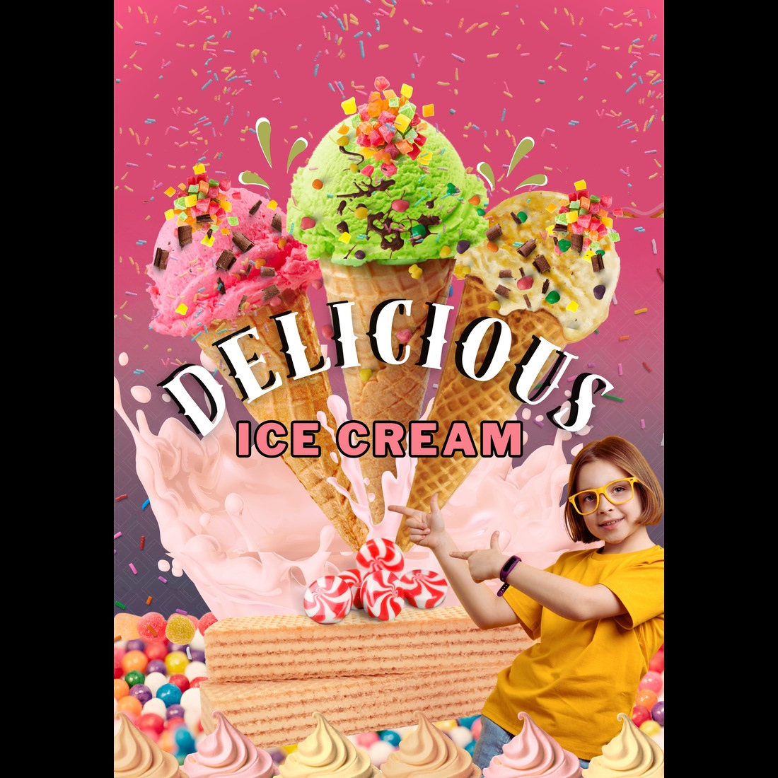 "Colorful Ice Cream Poster Template – Sweet Treats Design for Marketing" preview image.