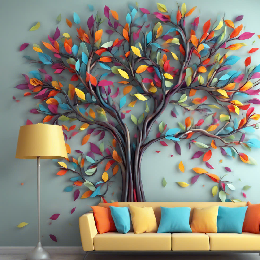 Majestic Tree of Elegance with Vibrant Multicolored Leaves and Gracefully Flowing Branches cover image.