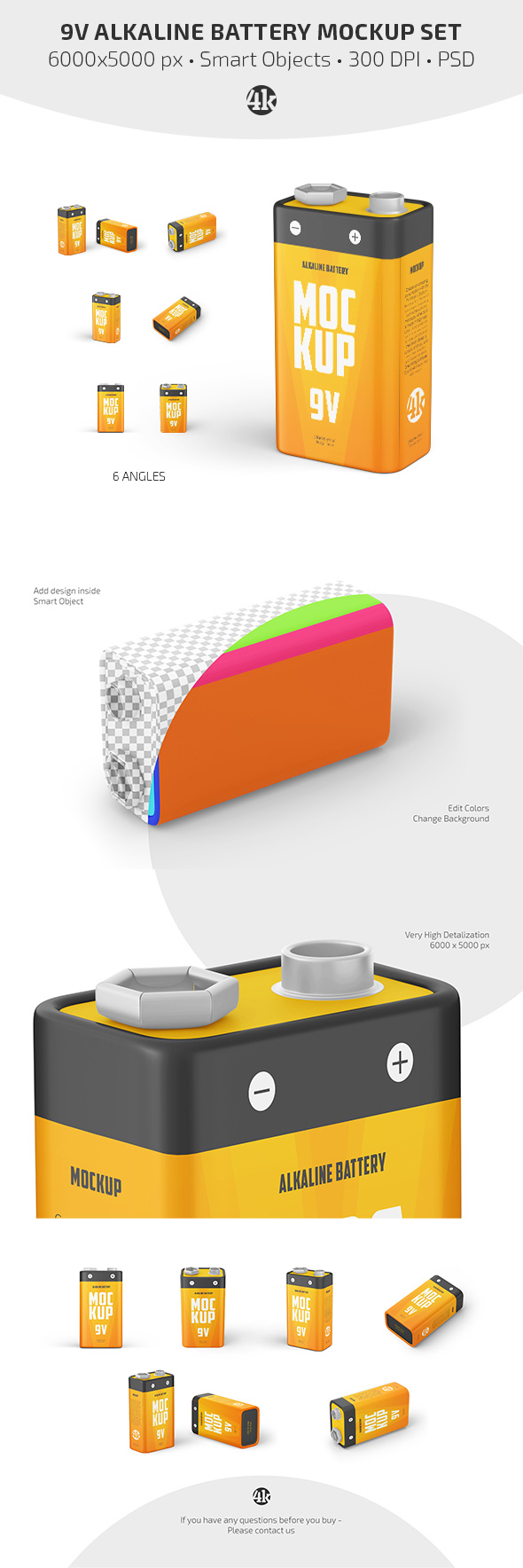 9V Alkaline Battery Mockup Set pinterest preview image.