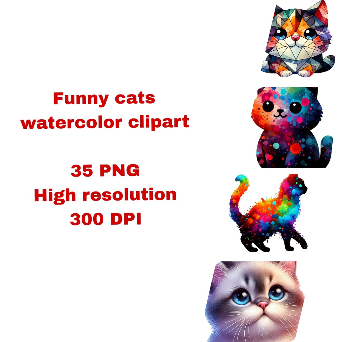 Watercolor funny cat clipart cover image.