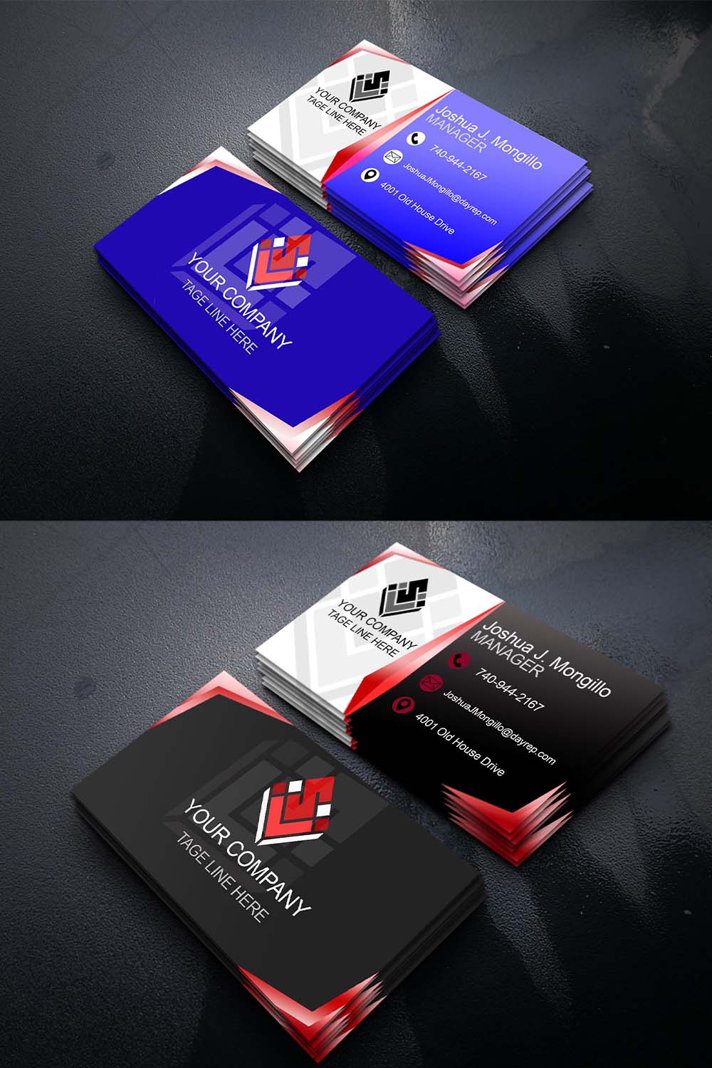 BLACK AND BLUE Creative business card profess cards for businessional pinterest preview image.