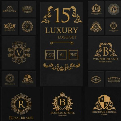 15 Luxury Logo Set in AI, PSD and PNG cover image.