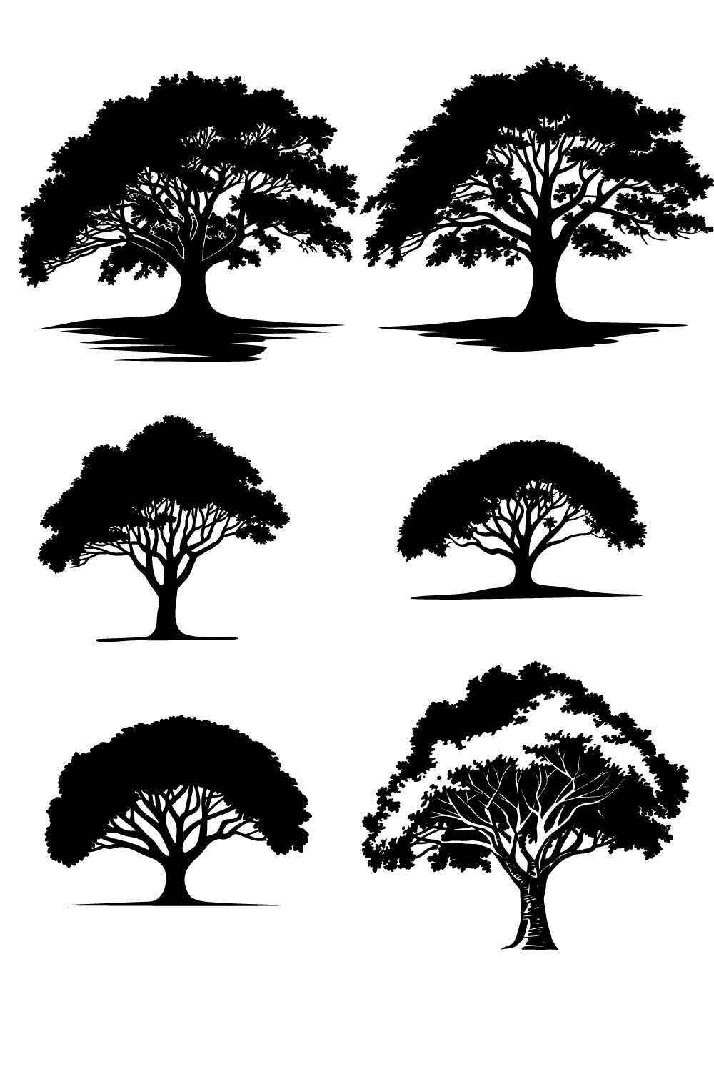 6 Silhouette Majestic Oak Timeless Tree with Expansive Branches Icon Design Bundle pinterest preview image.