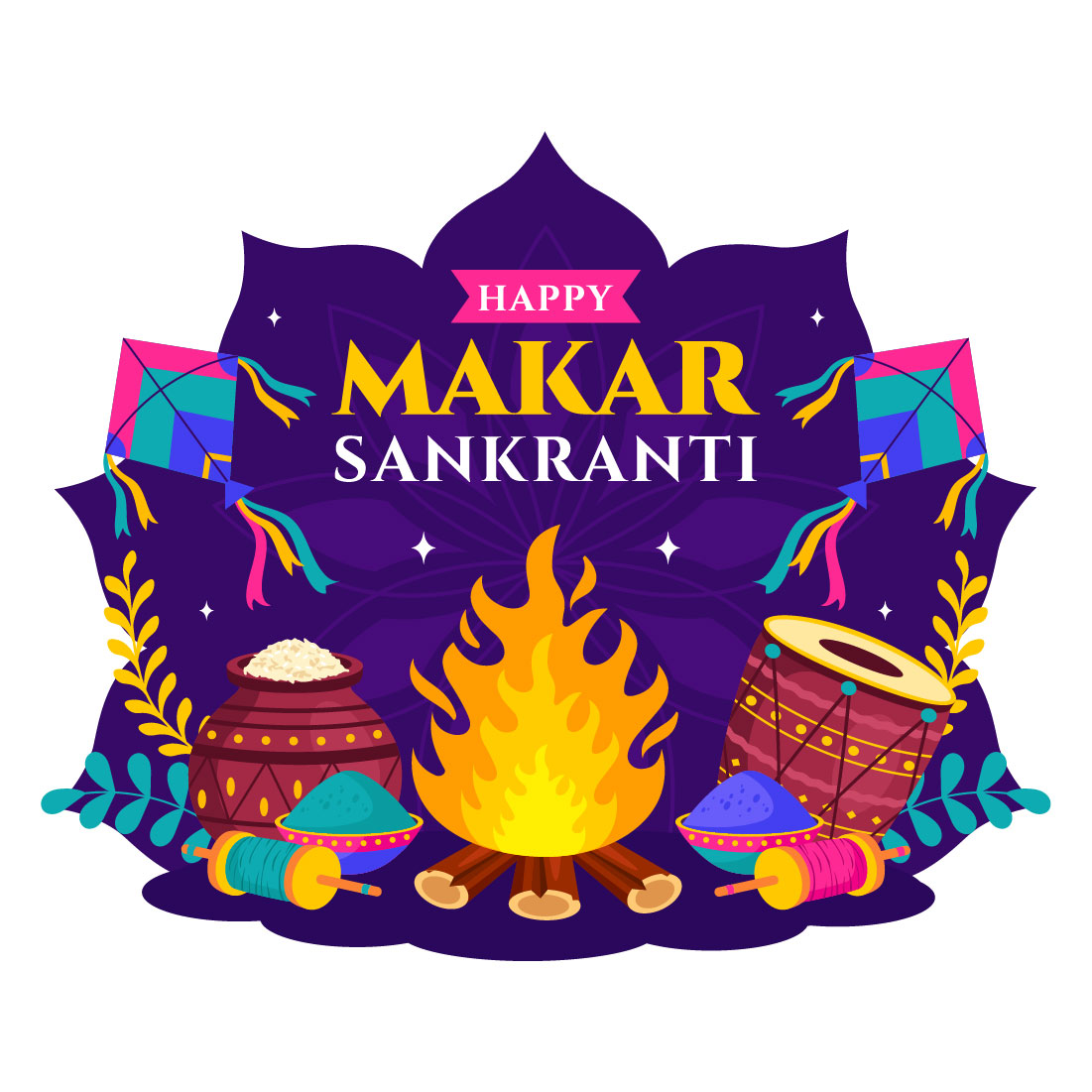 12 Makar Sankranti Celebration Illustration cover image.