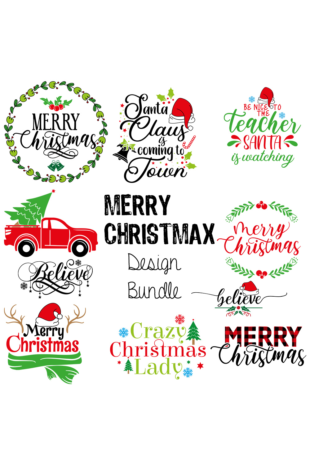 Merry Christmas Design Bundle pinterest preview image.