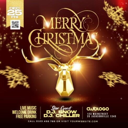 Merry christmas event social media post PSD cover image.