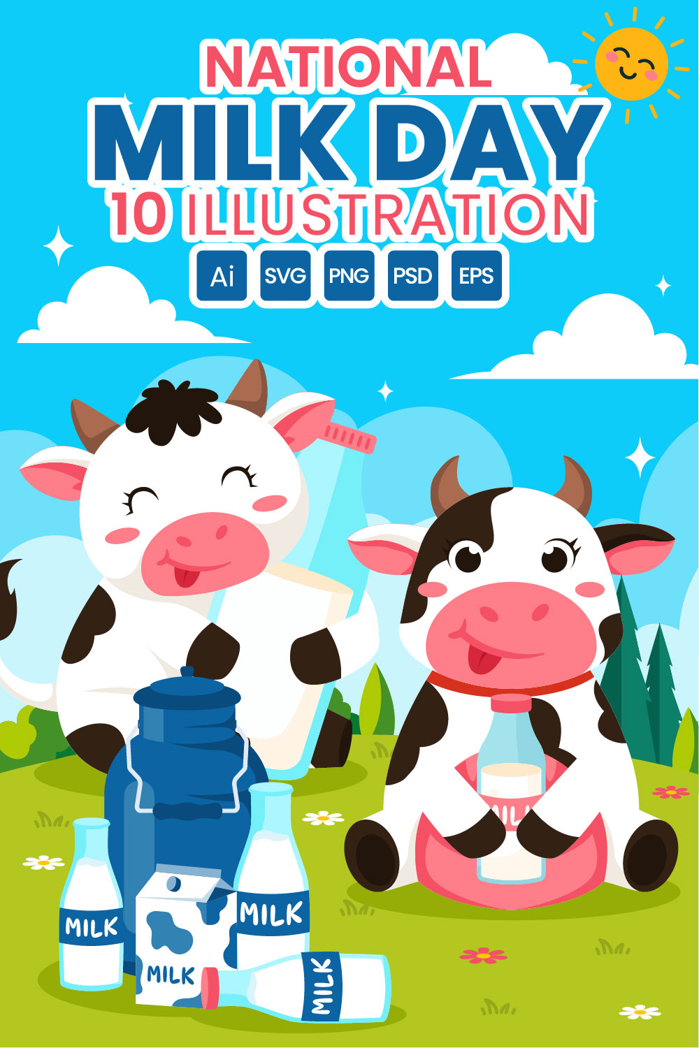 10 National Milk Day Illustration pinterest preview image.