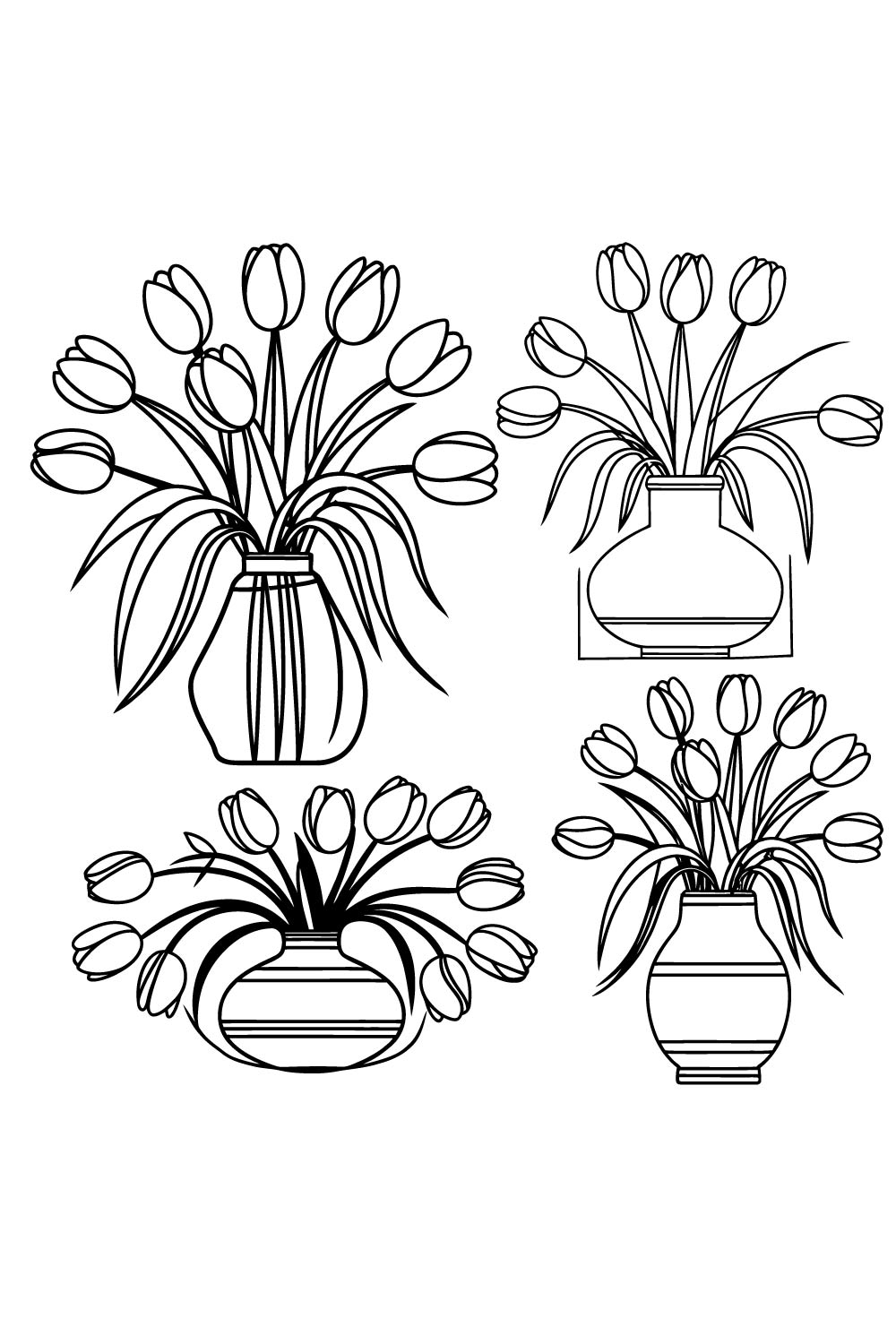 4 Pes Minimalist Tulip Bouquets in Elegant Black Silhouettes Design logo Bundle pinterest preview image.