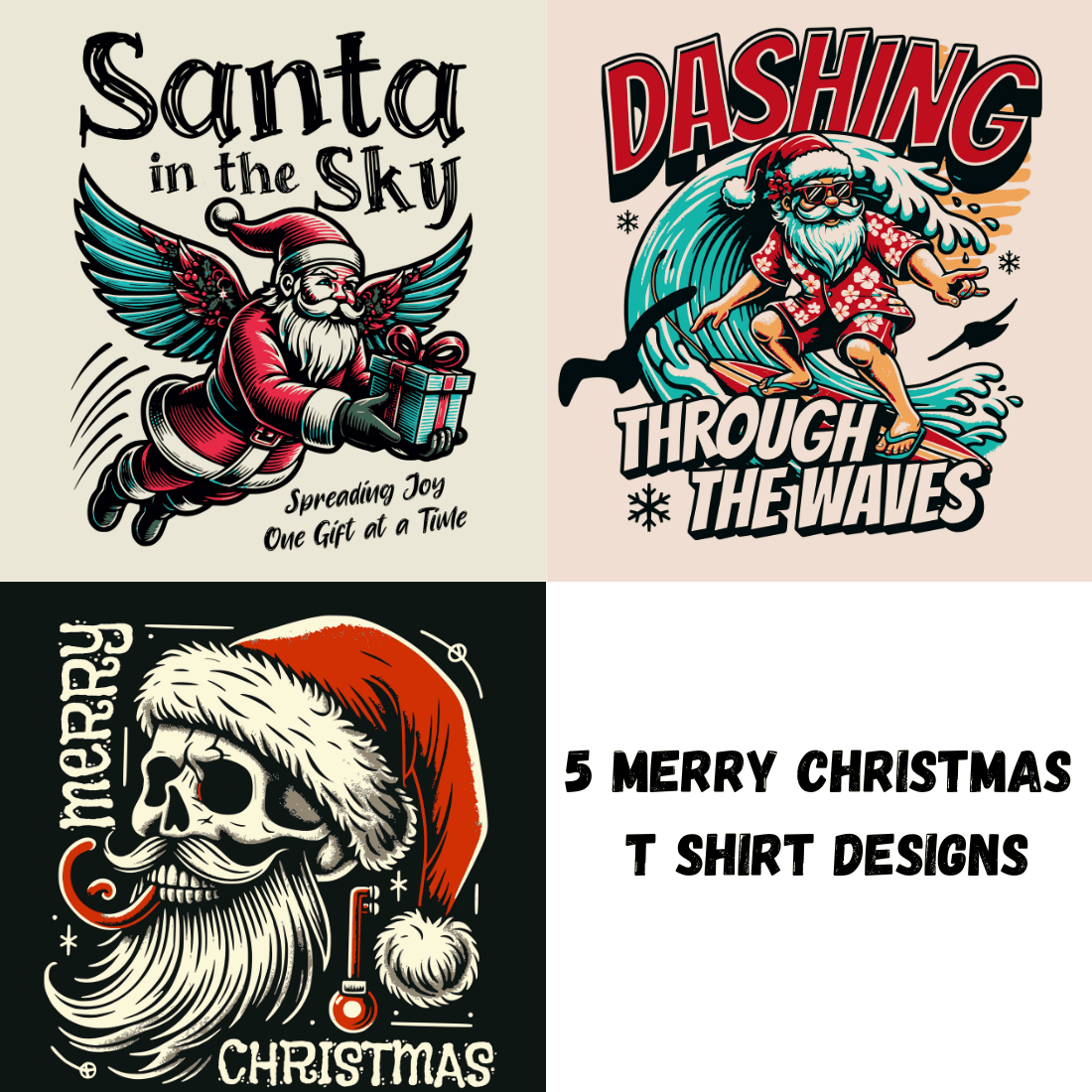 5 Merry Christmas T Shirt Designs preview image.