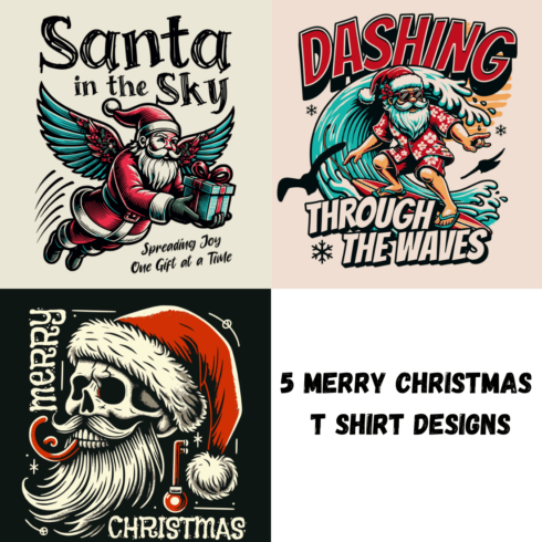 5 Merry Christmas T Shirt Designs cover image.