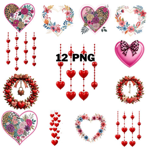 Watercolor Romantic Heart Sublimation Clipart Bundle cover image.