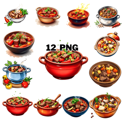 Watercolor Pepper Pot Soup Sublimation Clipart Bundle cover image.