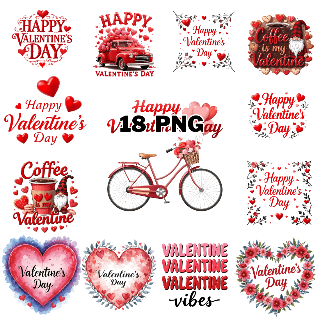 Watercolor Valentine's Day Typography Sublimation Clipart Bundle cover image.