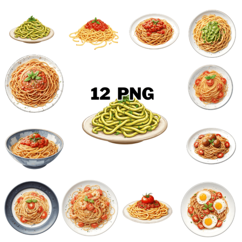 Watercolor Spaghetti Sublimation Clipart Bundle cover image.