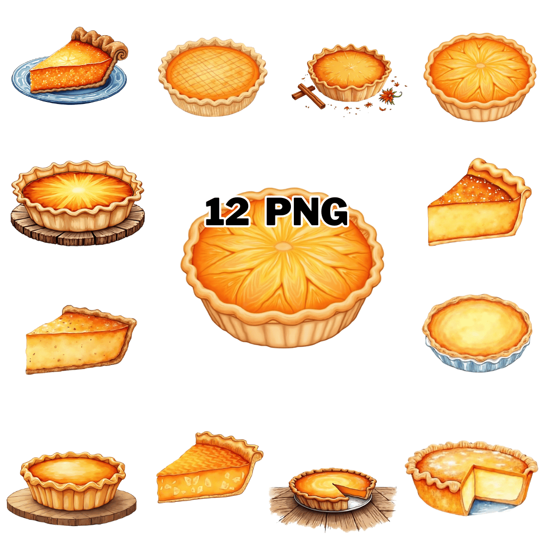 Watercolor Pumpkin Pie Sublimation Clipart Bundle cover image.