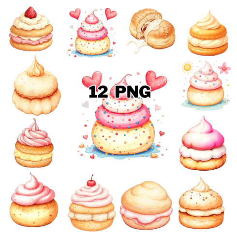 Watercolor Cream Puff Sublimation Clipart Bundle cover image.