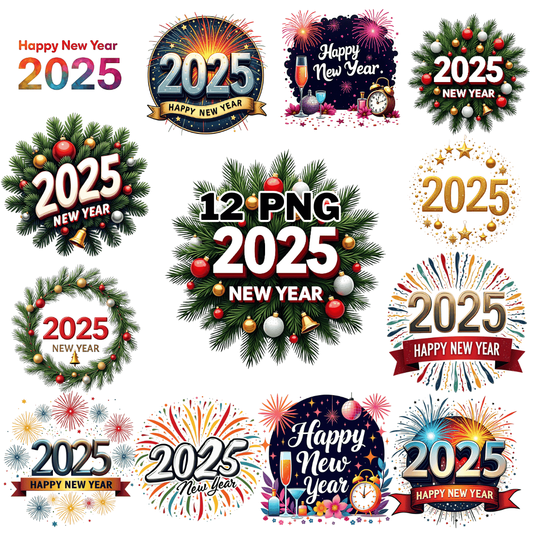 Happy New Year 2025 Sublimation Clipart Bundle cover image.