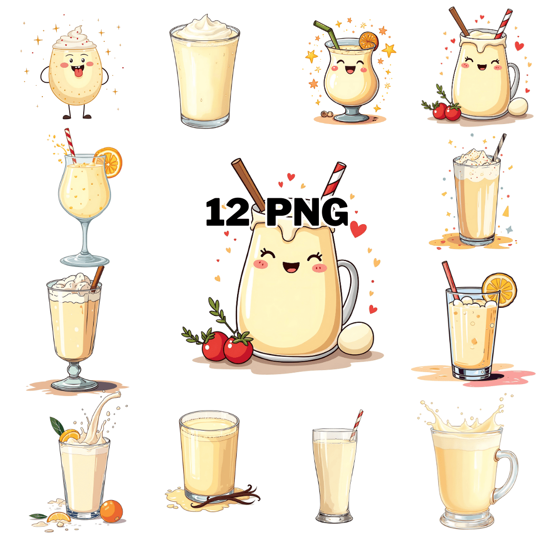 Watercolor Eggnog Sublimation Clipart Bundle cover image.