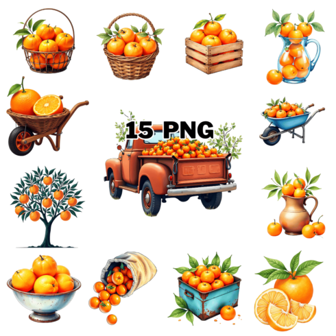 Watercolor Tangerine Sublimation Clipart Bundle cover image.