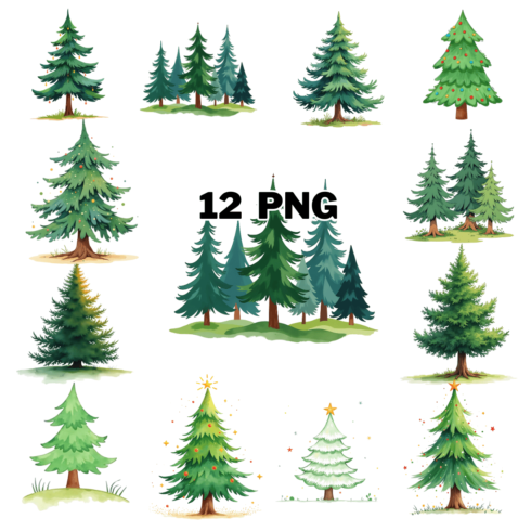 Watercolor Evergreen Sublimation Clipart Bundle cover image.