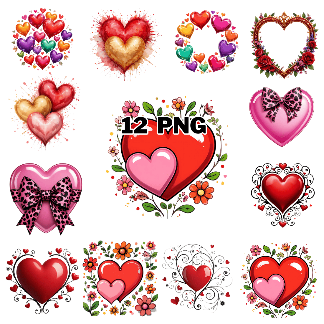 Watercolor Valentine’s Day Heart Sublimation Clipart Bundle cover image.