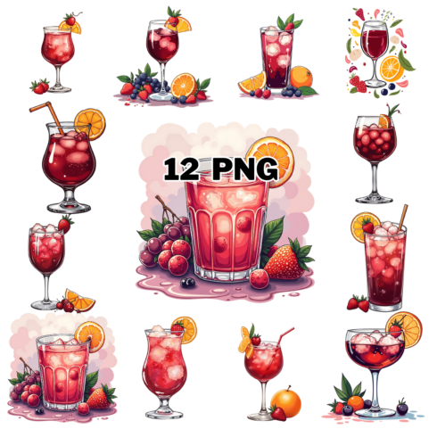 Watercolor Sangria Sublimation Clipart Bundle cover image.