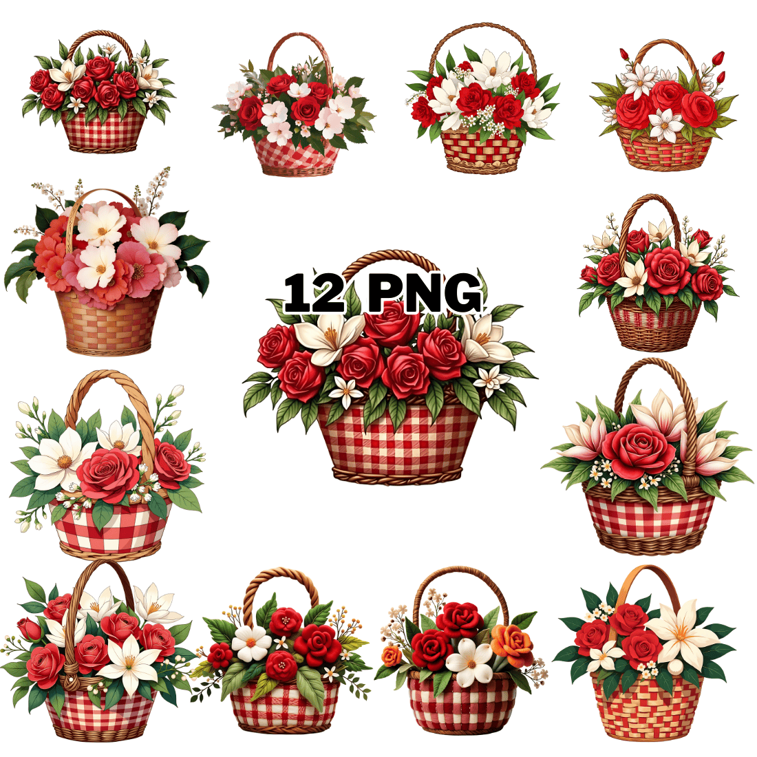 Watercolor Colorful Flower Basket Sublimation Clipart Bundle cover image.