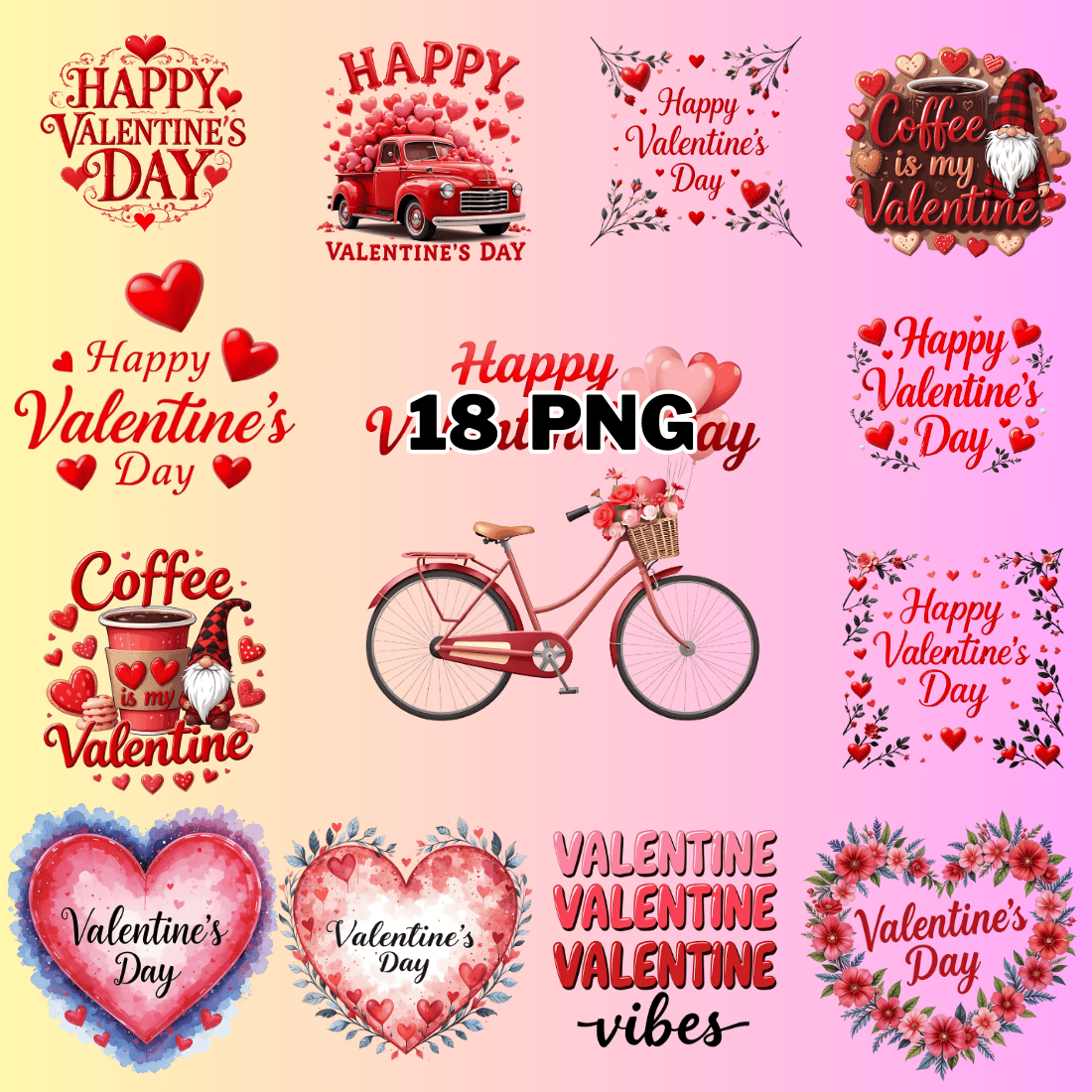 Watercolor Valentine's Day Typography Sublimation Clipart Bundle preview image.