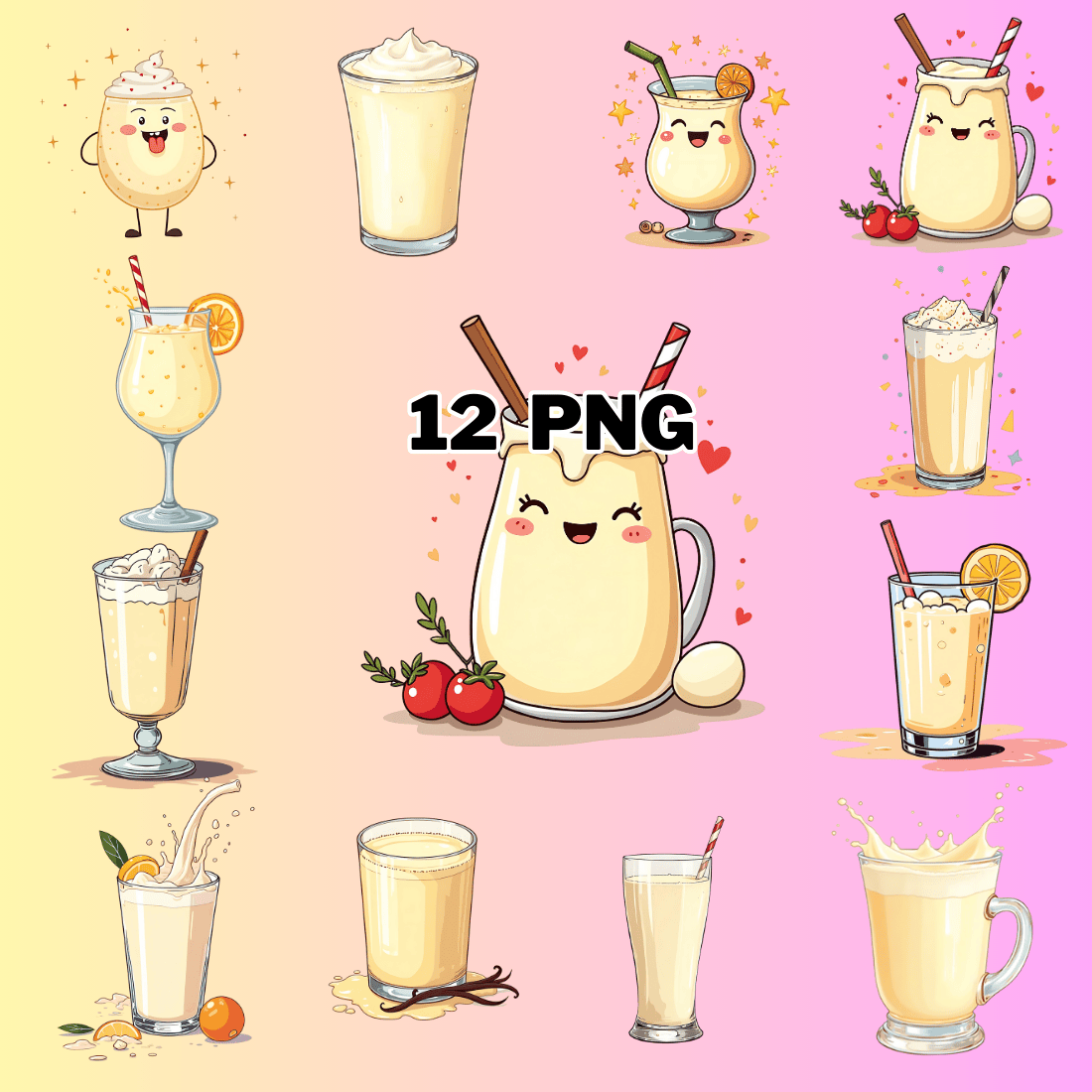 Watercolor Eggnog Sublimation Clipart Bundle preview image.