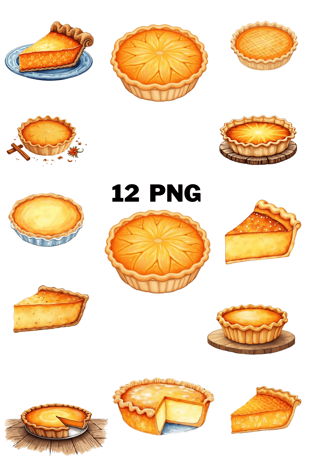 Watercolor Pumpkin Pie Sublimation Clipart Bundle pinterest preview image.