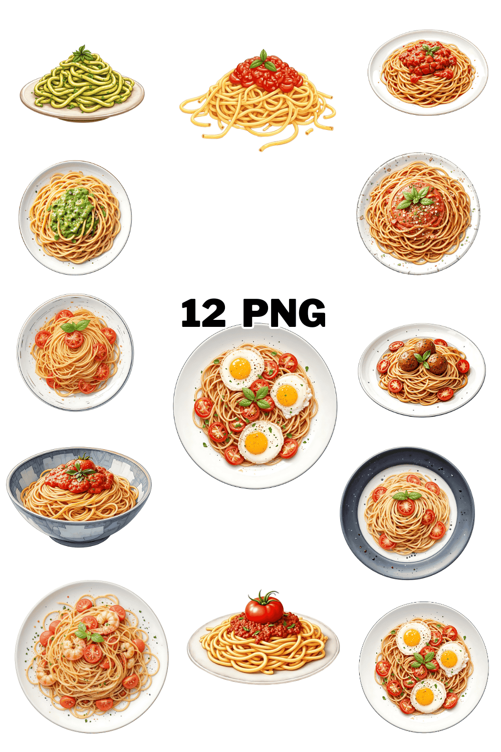 Watercolor Spaghetti Sublimation Clipart Bundle pinterest preview image.