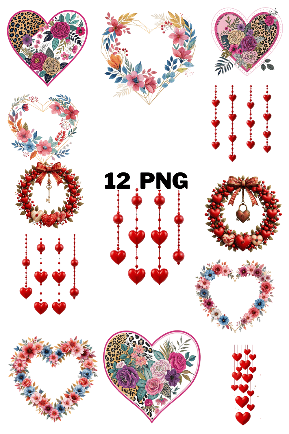 Watercolor Romantic Heart Sublimation Clipart Bundle pinterest preview image.