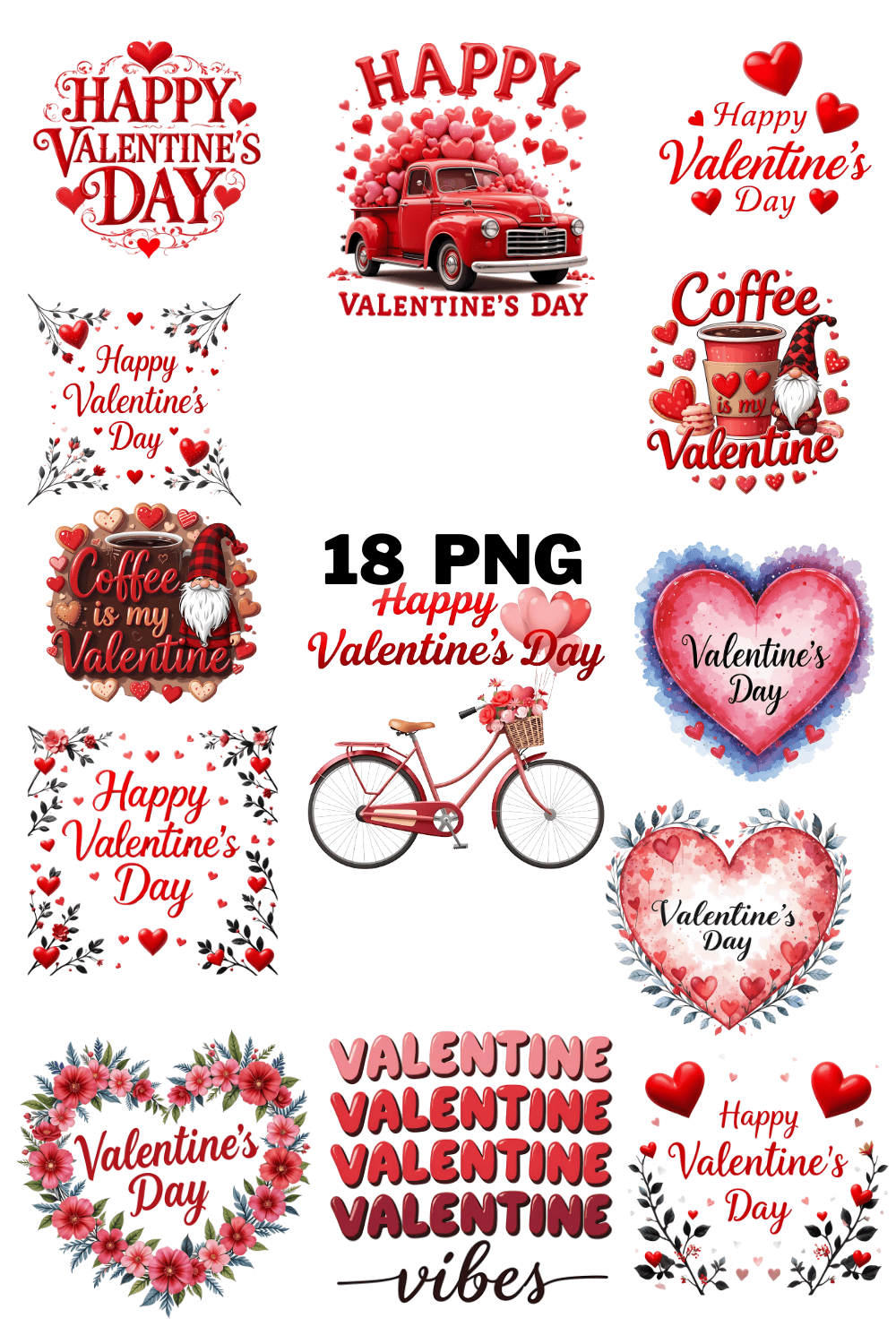 Watercolor Valentine's Day Typography Sublimation Clipart Bundle pinterest preview image.