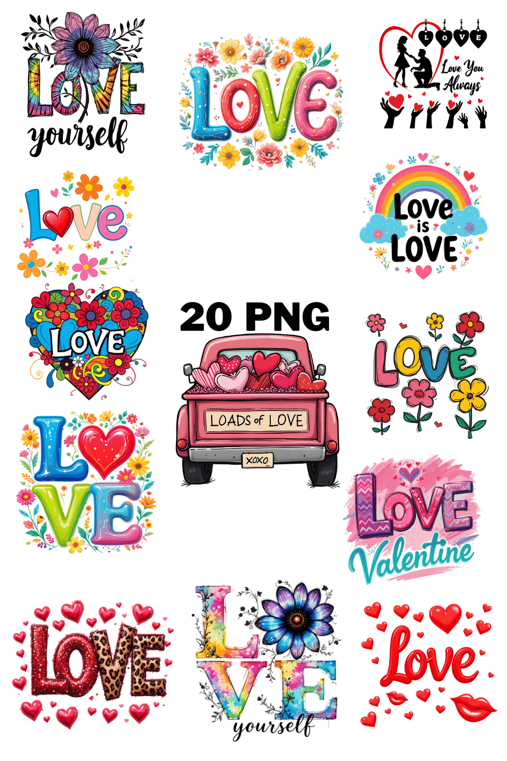 Watercolor Love Typography Sublimation Clipart Bundle pinterest preview image.