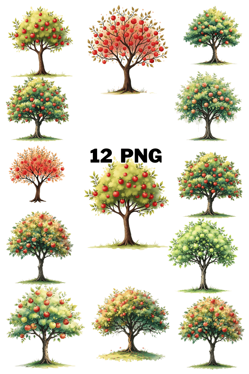 Watercolor Apple Tree Sublimation Clipart Bundle pinterest preview image.